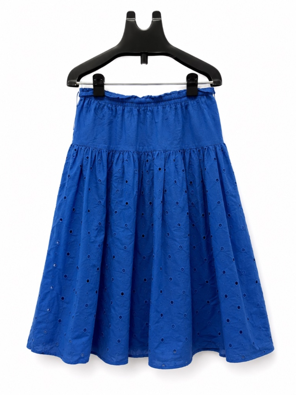 J.Crew Blue Eyelet Midi Skirt | Petite Medium | Elastic Waist